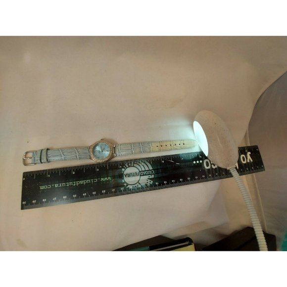 ANNE KLEIN II PEARL DIAL CRYSTAL BEZEL QUARTZ WATCH 10/3633 Blue Leather Band - Picture 6 of 8